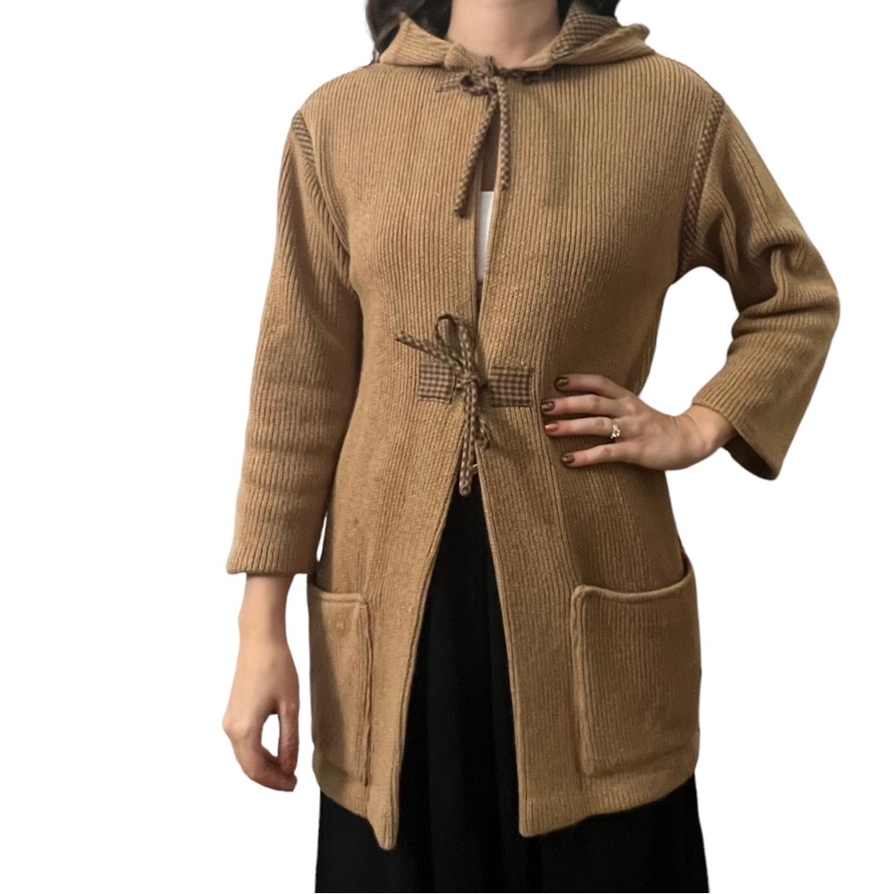 1970’s Italian Hooded Tie Front Sweater, Long Hooded Open Front Sweater,‎ S/M - Picture 2 of 10